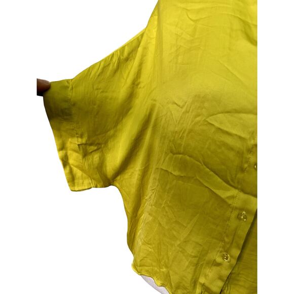 Industry Republic Top Airflow Fabric Button Up Short Sleeves Yellow Green M NWT - Picture 5 of 11